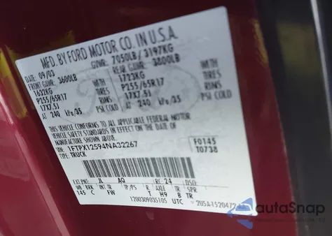 2004 Ford F-150 Lariat/Xl/Xlt из США, поврежденный, VIN 1FTPX12594NA32267